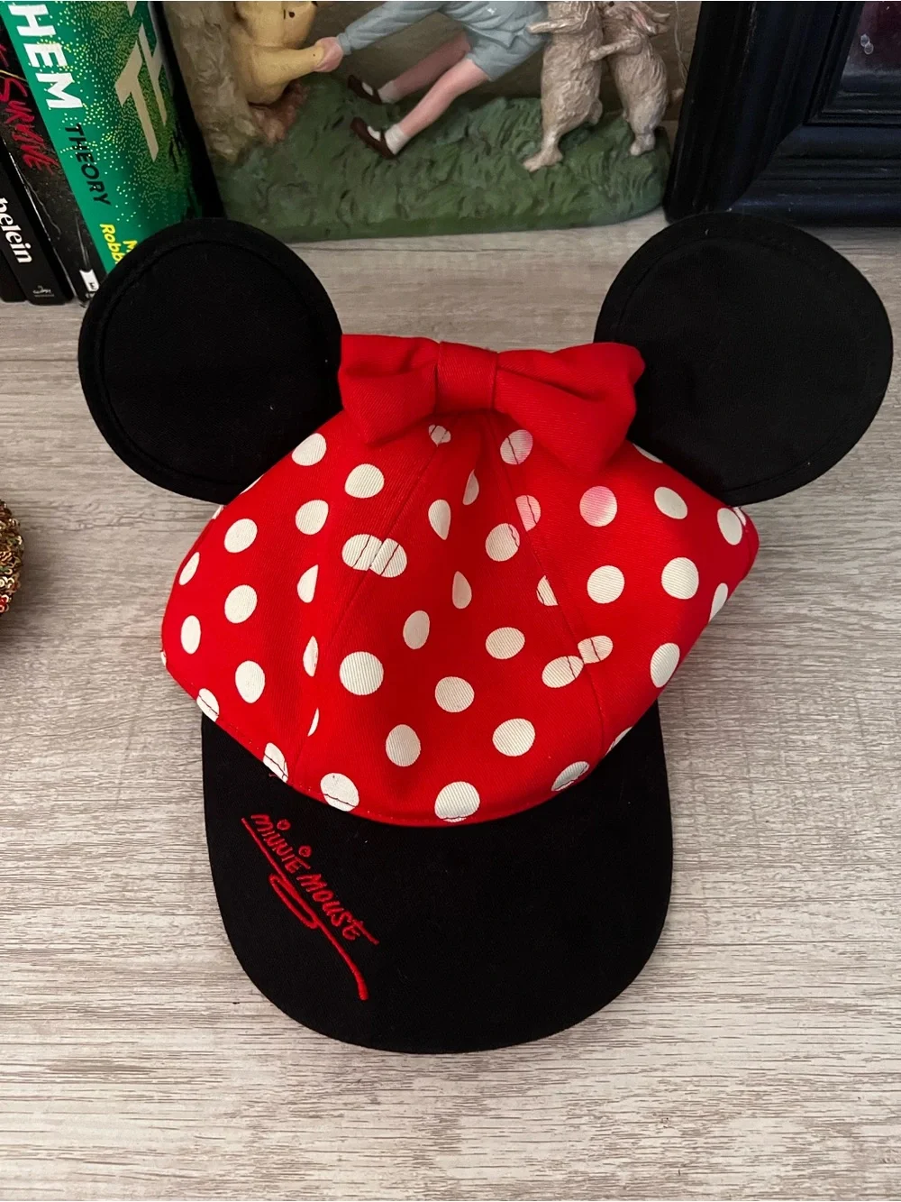 Disney Minnie Mouse Red Polka Dot Ear Hat with Black Brim